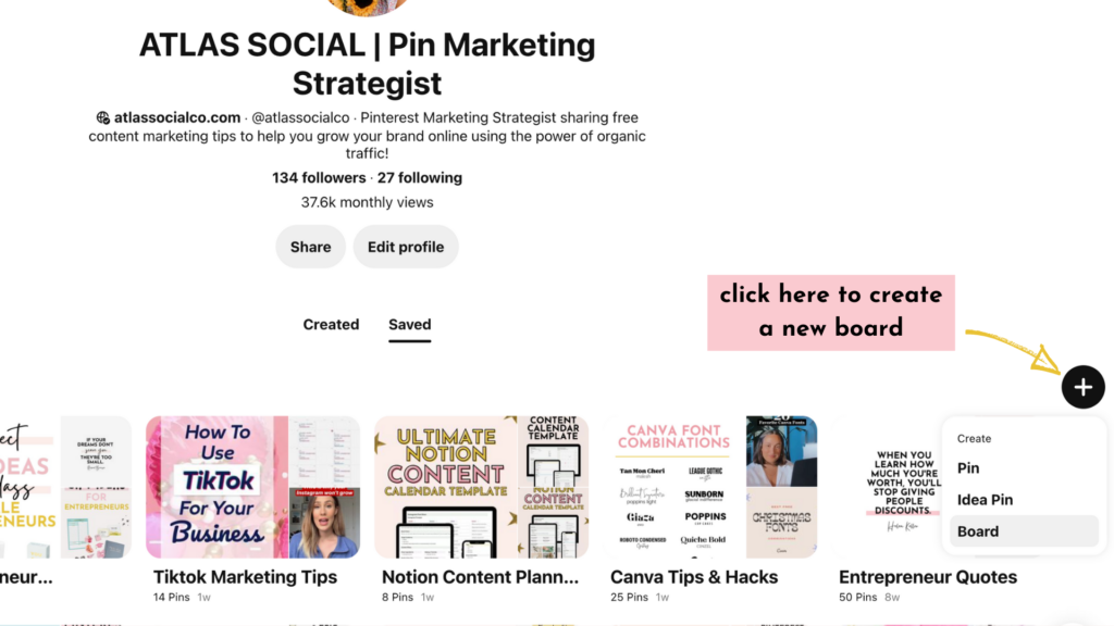 how to create a pinterest board for business