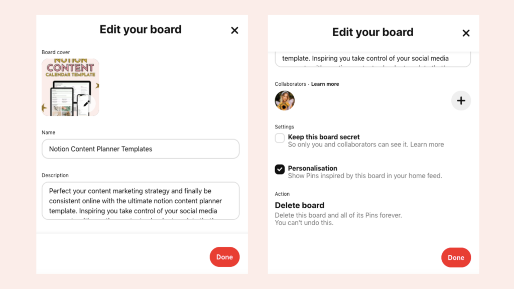 how to edit your pinterest board for business