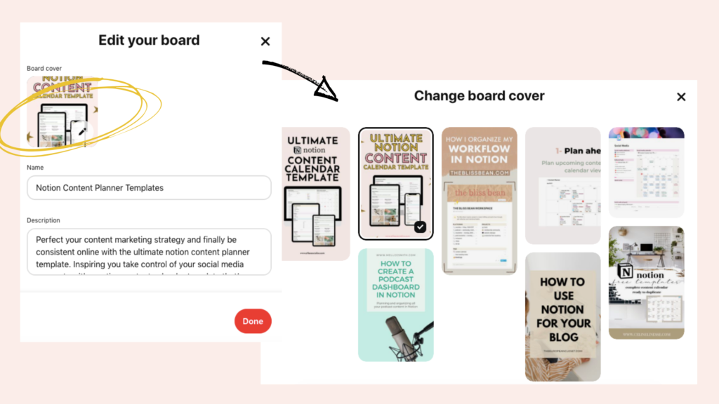 how to add a board cover on Pinterest